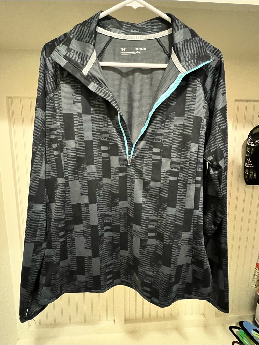 Under Armour Black & Grey Quarter-Zip Performance Top with light blue zipper